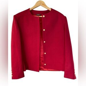 Vintage Robt Foxwood Red 100% Pure Wool Lined Jacket Blazer Size 14/16